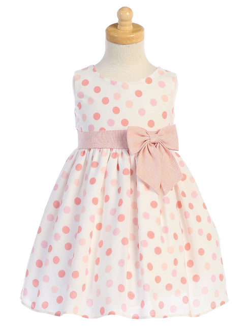 Lito Little Girls Peach Polka Dots Bow Sleeveless Rayon Easter Dress 2T-6 - SophiasStyle.com